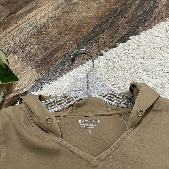 Athleta Oversized Versatile Comfy Relaxed V-Neck Brown Sundown Popover Hoodie - Picture 3 of 5